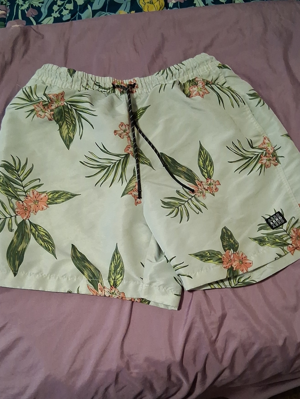 Floral Print Women’s Casual Beach Shorts - Light Mint Green